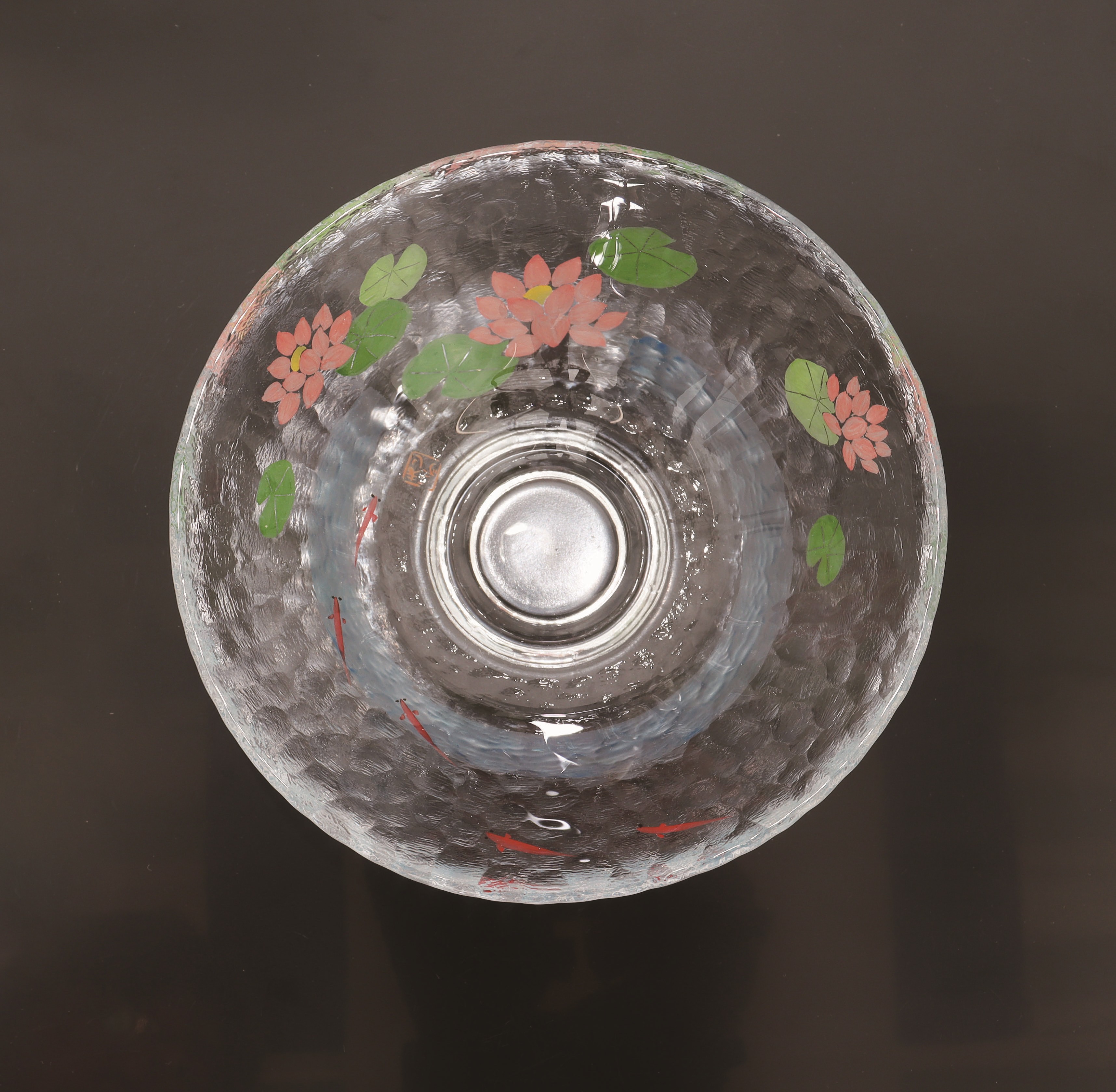 ガラス平茶碗　蓮にメダカ＜耐熱＞　小手鞠窯　紙箱